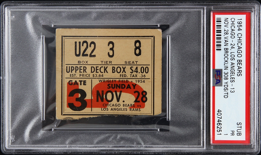 1954 Los Angeles Rams vs Chicago Bears Ticket Stub (PSA/DNA Slabbed)