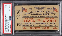1959 Chicago Bears vs New York Giants Armed Forces Benefit Game at Soldier Field Ticket Stub (PSA/DNA Slabbed)