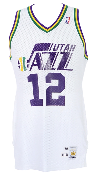 1989-1990 John Stockton Utah Jazz Game Worn Home Jersey (MEARS A10)
