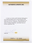 2005 Carlos Lee Milwaukee Brewers Signed Game Used Batting Gloves & OML Selig Baseball (MEARS LOA/JSA/Player Letter)