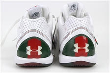 2011 (February 14) Brandon Jennings Milwaukee Bucks Signed Game Worn Under Armour Sneakers & Panini Material Ink Trading Card (MEARS LOA/JSA)