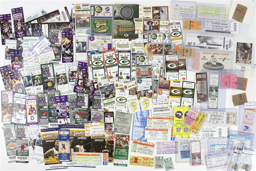 1950s-2000s Baseball Basketball Football Ticket Stub Collection - Lot of 172 w/ Hank Aaron, Houston Colt .45s, Milwaukee Braves, Green Bay Packers, Milwaukee Bucks & More