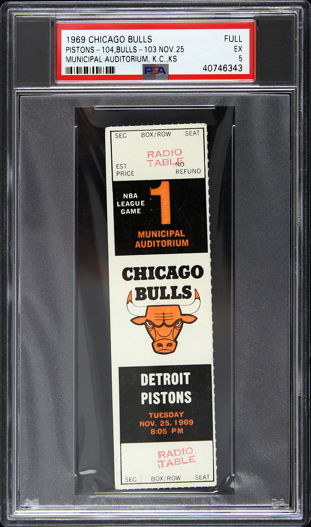 Lot Detail 1969 Chicago Bulls vs Detroit Pistons at Municipal