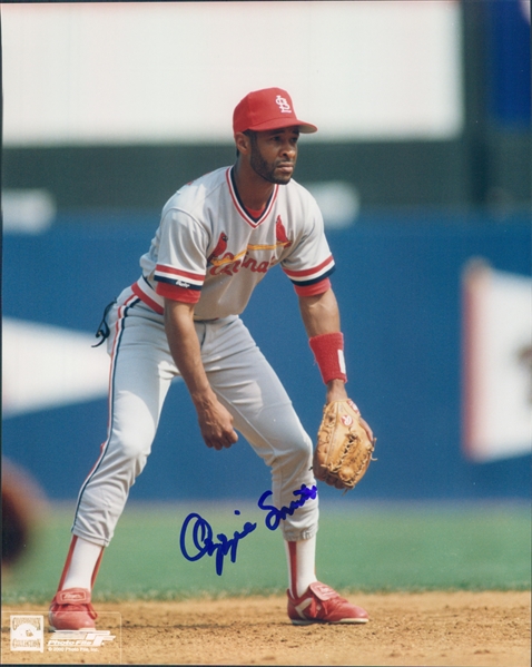 Sports Memorbilia, Baseball Game Used Equipment1982-1996 Ozzie Smith St. Louis Cardinals Autographed Color 8"x10" Photo (JSA)All > Baseball > Autographs > Autographed 8x10 photoAll > JSA Autographs