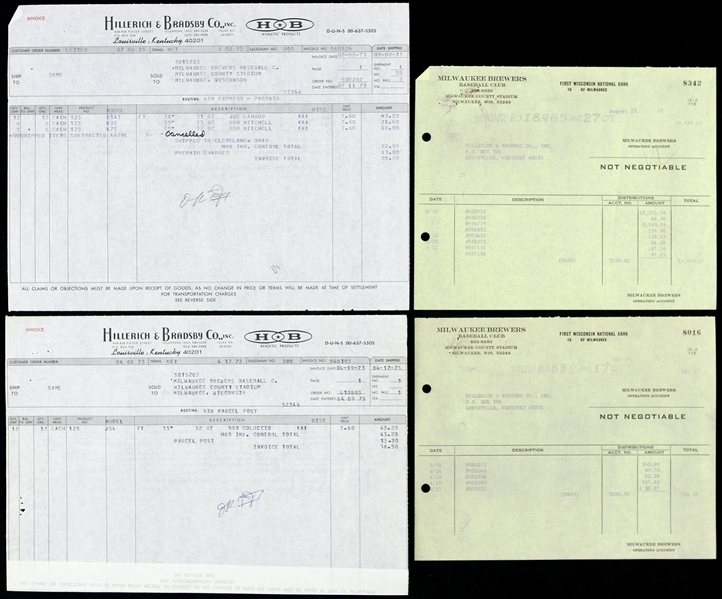1973 Milwaukee Brewers Hillerich & Bradsby Co. Invoices 