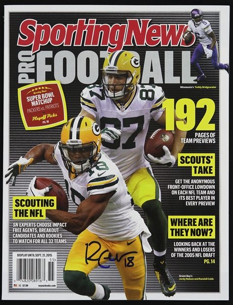 2015 Randall Cobb Green Bay Packers Signed Sporting News Pro Football (JSA)
