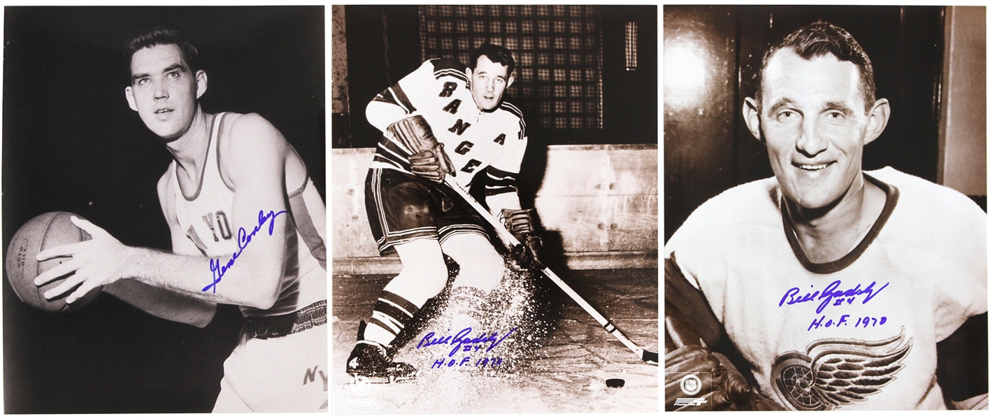 2000s Bill Gadsby Gene Conley Red Wings/Rangers/Knicks Signed 8" x 10" Photos - Lot of 3 (JSA)