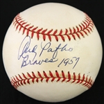 1995-99 Andy Pafko Milwaukee Braves Signed & Inscribed "Braves 1957" ONL Coleman Baseball (*JSA*)