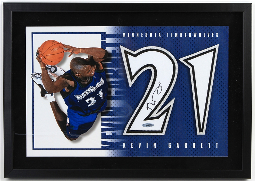 2000s Kevin Garnett Minnesota Timberwolves 15" x 21" Framed Display w/ Signed Numeal (Upper Deck Authnetication)