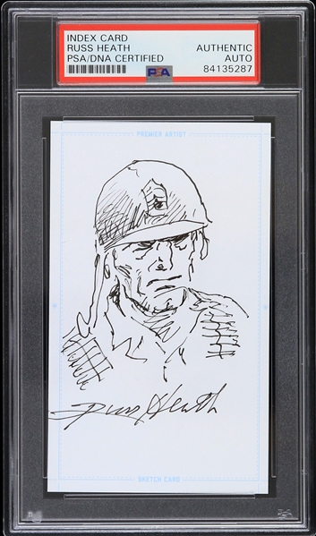 2018 Russ Heath Comic Artist Signed Original Art 3" x 5" Sketch Card (PSA/DNA Slabbed) 