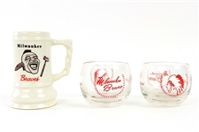 1950s Milwaukee Braves "Squaw" Candle Holders (2) & 4" Ceramic Mug 