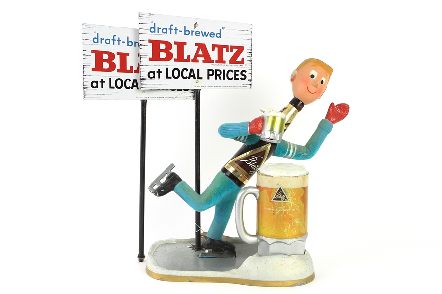 1950s Blatz Beer Ice Skater 15"x 18" Metal Display and Sign 