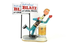 1950s Blatz Beer Ice Skater 15"x 18" Metal Display and Sign 