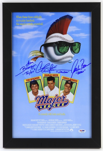 1989 Major League Berenger / Sheen / Bernsen Signed 13"x 19" Framed Film Poster (PSA/DNA)