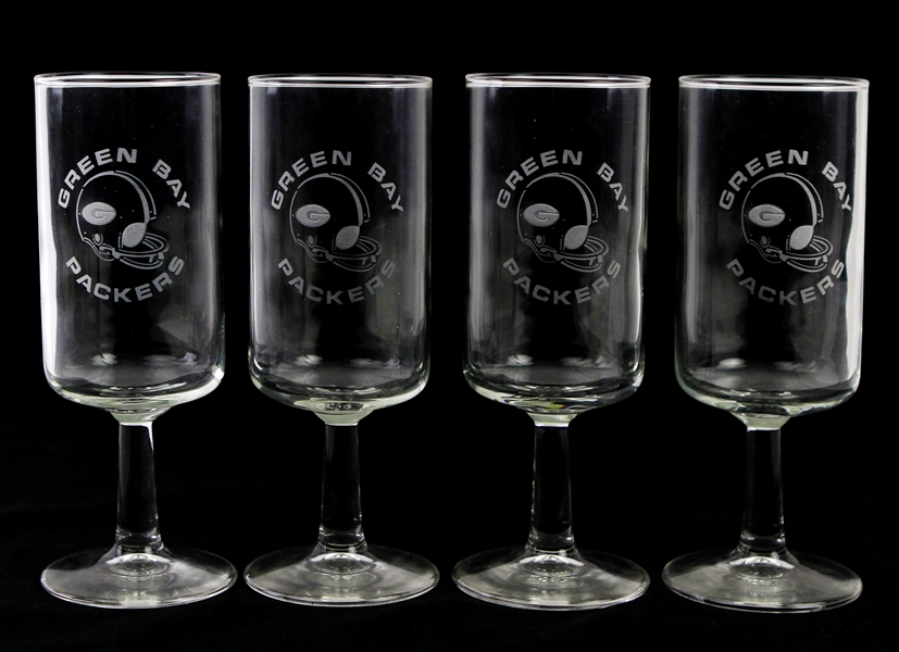 1960s Green Bay Packers 6.25" Stemmed Cocktail Glasses - Lot of 4