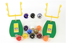 1970s NFL Mini Helmet Collection - Lot of 13 + 2 Upright Hook Displays