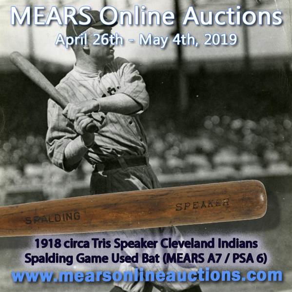 1918 RARE Tris Speaker Cleveland Indians Spalding Professional Model Game Used Bat (MEARS A7 & PSA/DNA GU6)