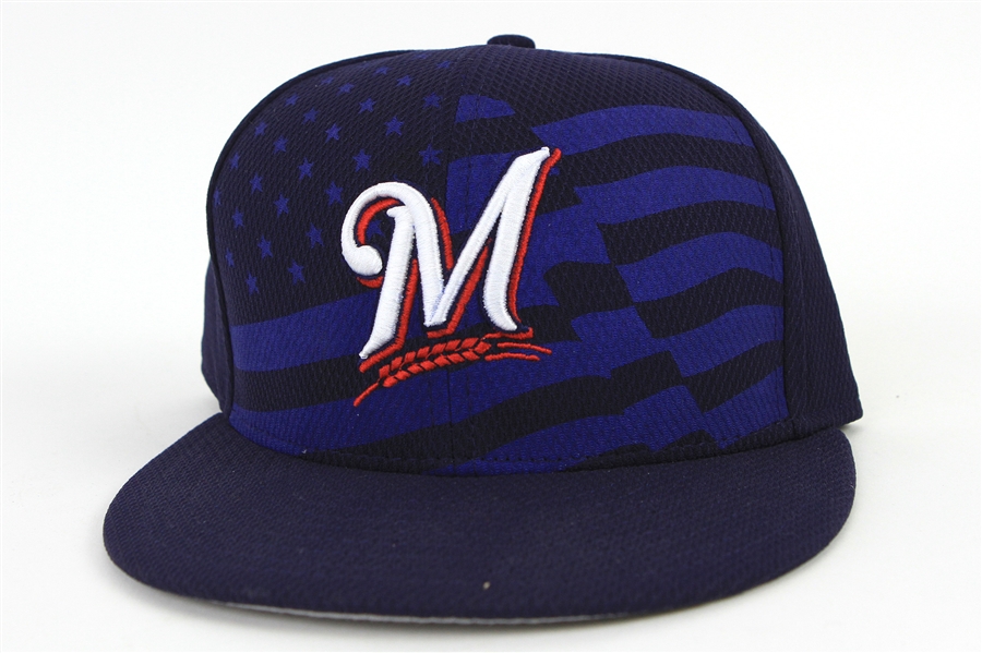 2015 (July 4) Taylor Jungmann Milwaukee Brewer Game Worn Cap (MEARS LOA/MLB Hologram)
