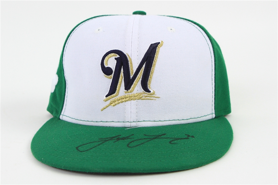 2014 Tyler Thornburg Milwaukee Brewers Signed St. Patricks Day Cap (MEARS LOA/MLB Hologram/JSA)