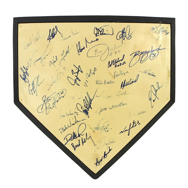 1990s Milwaukee Brewers Multi Signed Home Plate w/ 35 Signatures Including Bud Selig, Geoff Jenkins, Jim Gantner & More (JSA)