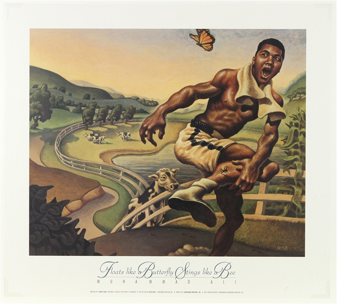 1990s Muhammad Ali "Floats Like a Butterfly Stings Like a Bee" 18"x 20" Loren Long Lithograph 