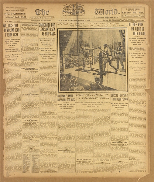 1903 James J. Jeffries James J. Corbett World Heavyweight Title Bout The World Newspaper Page