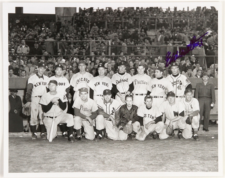 1953 Eddie Lopat Tour of Japan Eddie Mathews team signed photo (JSA)