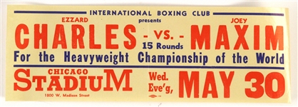 1951 Ezzard Charles Joey Maxim World Heavyweight Title Bout 3.5" x 10.5" Handbill