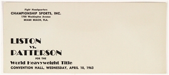 1963 Sonny Liston Floyd Patterson World Heavyweight Title Bout Promotional Envelope
