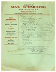 1932 Max Schmeling Trains with Mickey Walker Training Schedule Letterhead