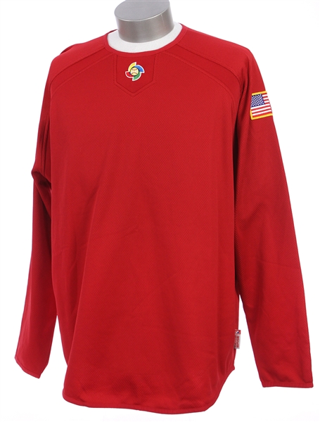 2009 Barry Larkin Team USA World Baseball Classic Long Sleeve Shirt (MEARS LOA)