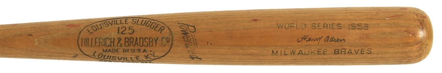1958 Hank Aaron Milwaukee Braves H&B Louisville Slugger Professional Model World Series Game Used Bat (MEARS A10)