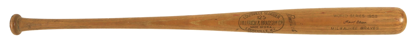 1958 Hank Aaron Milwaukee Braves H&B Louisville Slugger Professional Model World Series Game Used Bat (MEARS A10)
