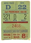 1971 (March 8) Muhammad Ali Joe Frazier Madison Square Garden Heavyweight Title Fight Ticket Stub