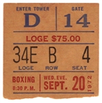 1972 (September 20) Muhammad Ali Floyd Patterson Madison Square Garden Heavyweight Title Fight Ticket Stub w/ Price Sheet