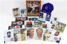 1960's-2000's Chicago Cubs White Sox Memorabilia Collection - Lot of 26 w/ Ernie Banks Signed Cap, 6 x 9 Player Photos, Cub Power Bumper Stickers & More