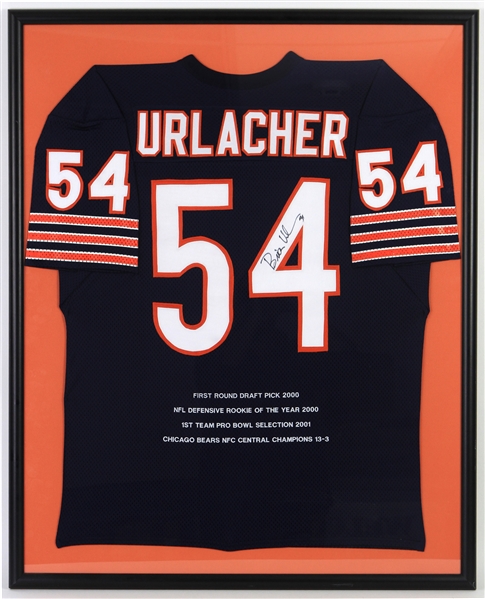 2000s Brian Urlacher Chicago Bears Signed 34" x 42" Framed Career Achievements Jersey (JSA)