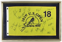 2001 US Open at Southern Hills Multi Signed 19" x 27" Framed Pin Flag w/ 21 Signatures Including Tiger Woods, Phil Mickelson, Davis Love & More (PSA/DNA)