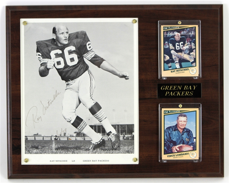 1990s Ray Nitschke Green Bay Packers 12" x 15" Display w/ Trading Cards & Signed Photo (JSA)