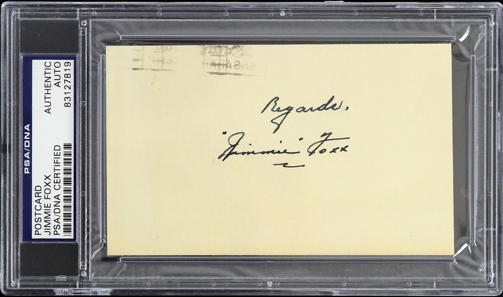 1967 Jimmie Foxx Philadelphia Athletics Signed Government Postcard (PSA/DNA Slabbed)
