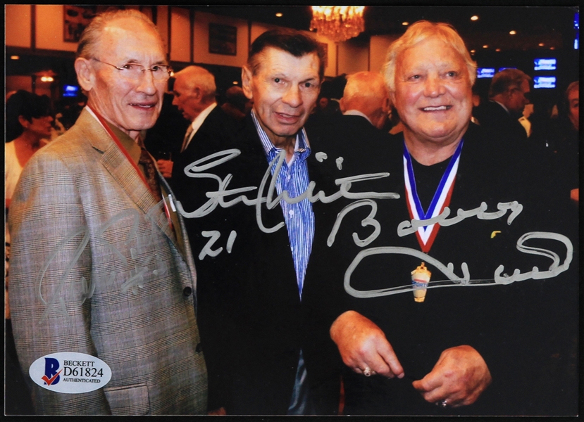 2000s Bobby Hull Stan Mikita Pierre Pilote Chicago Blackhawks Signed 5" x 7" Photo (Beckett Authentication)