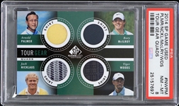 2014 Tiger Woods Arnold Palmer Jack Nicklaus Rory McIlroy SP Game Used Trading Card (PSA Slabbed NM-MT 8) 