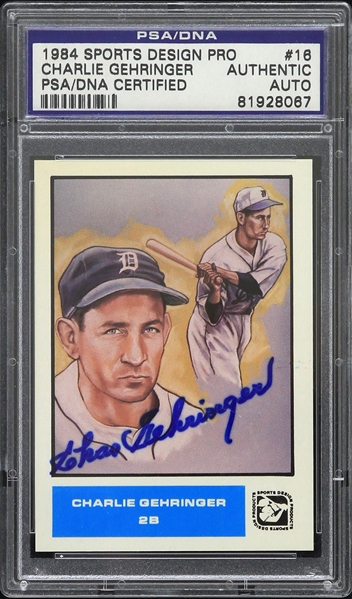 1984 Charlie Gehringer Detroit Tigers Signed Sports Design Pro Trading Card (PSA/DNA Slabbed)