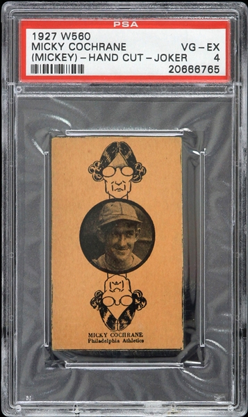 1927 Mickey Cochrane Philadelphia Athletics Hand Cut W560 Joker Card (PSA Slabbed VG-EX 4)