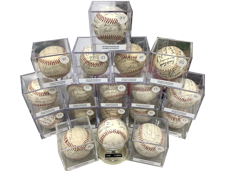 1953-1965 Milwaukee Braves Facsimile Team Signed Baseballs (Lot of 18)