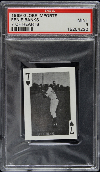 1969 Ernie Banks Chicago Cubs Globe Imports 7 of Hearts (PSA Slabbed Mint 9)