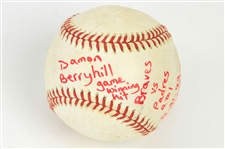 1993 (May 31) Damon Berryhill Atlanta Braves ONL White Memorial Day Game Winning Hit Baseball (MEARS LOA)