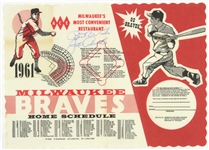 1953-61 Milwaukee Braves Laminated Schedule Placemats & Roster Sheets - Lot of 16 w/ 1 Signed by Joe Adcock (JSA)