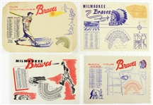 1953-61 Milwaukee Braves Laminated Schedule Placemats & Roster Sheets - Lot of 16 w/ 1 Signed by Joe Adcock (JSA)