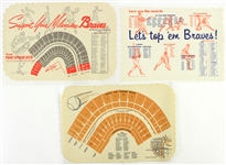 1953-61 Milwaukee Braves Laminated Schedule Placemats & Roster Sheets - Lot of 16 w/ 1 Signed by Joe Adcock (JSA)